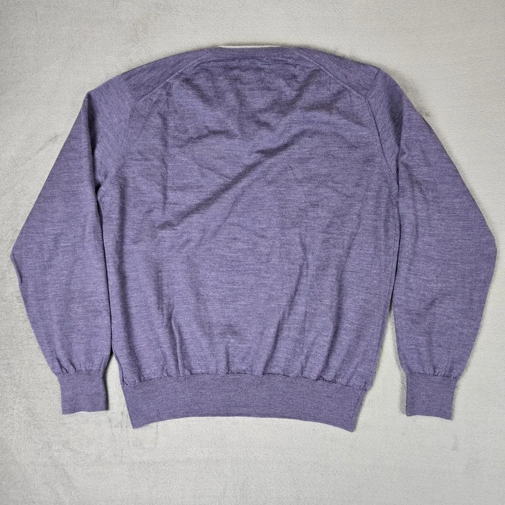 J Hilburn Sweater Mens Large Purple Pullover V-Neck‎ Wool Cashmere Golf